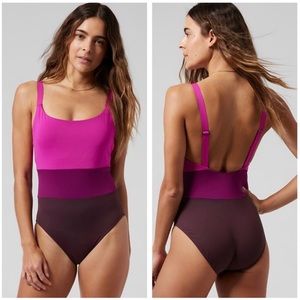 (Athleta) Pink/Purple Color Block One Piece Swim Suit - SMALL